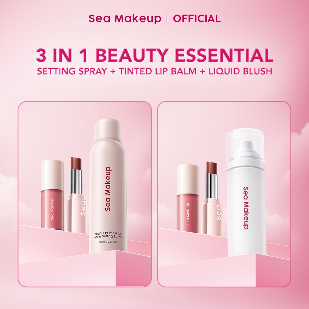 Sea Makeup 3in1 Beauty Essentials - Setting Spray+Lip Balm+Liquid Blush -  Waterproof Kosmetik Lipst