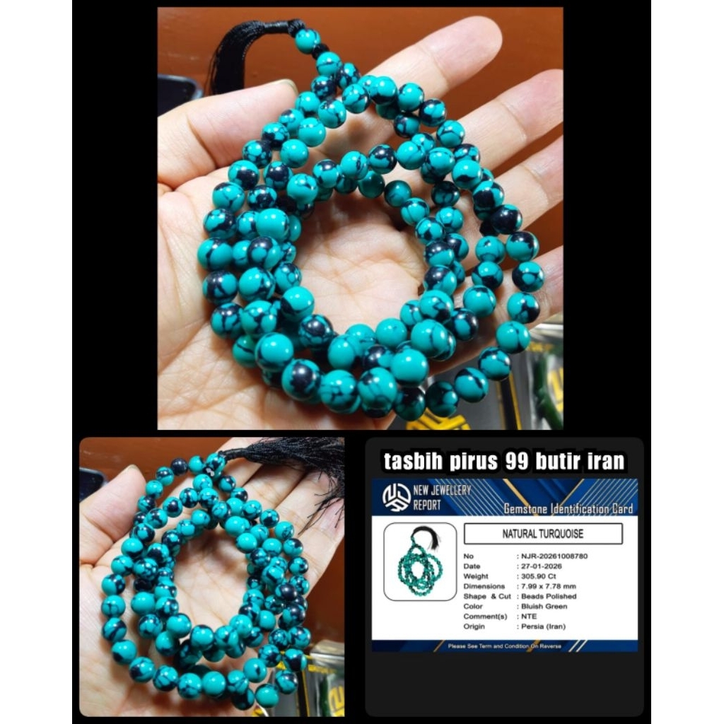 tasbih batu pirus Persia asli iran ( isi 99 butir ya )