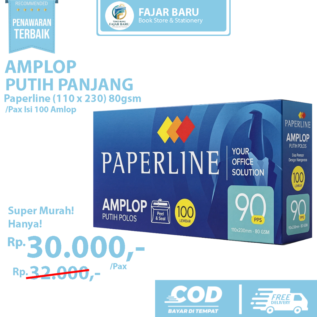 [ KOTAK ] AMPLOP PUTIH PANJANG PAPERLINE / PLAIN ENVELOPE
