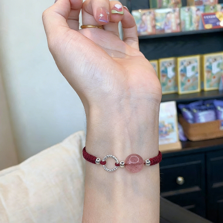 Jewelry Gelang Tenunan Tangan Couple Liontin Berwarna Merah Muda Gelang Tali Adjustable Wanita Lapis
