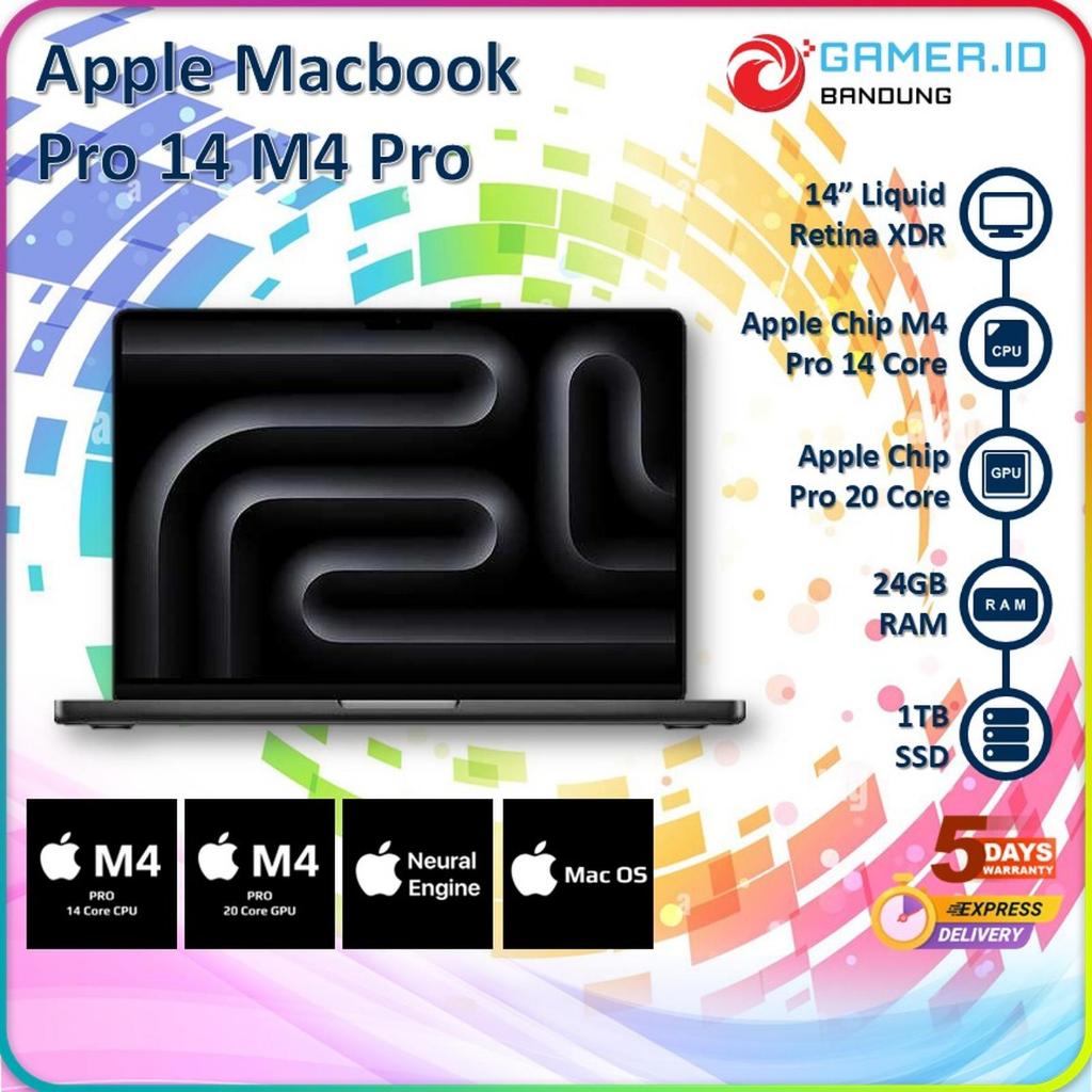 APPLE MACBOOK PRO 14 M4 PRO 20C GPU 14C CPU 24GB 1TB 14.2" LIQUID RETINA XDR DISPLAY 120HZ ADAPTIF G