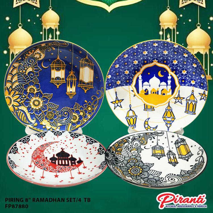Piring Keramik 8” (20cm) Set/4 Piring Keramik Motif Piring Motif Piring Souvenir Bahan Keramik