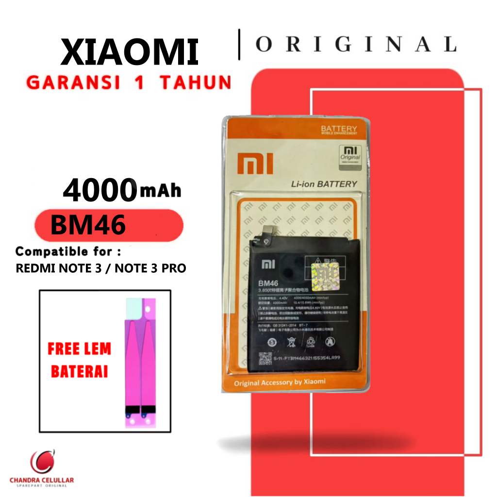 BATERAI BM46 REDMI NOTE 3 / NOTE 3 PRO ORIGINAL