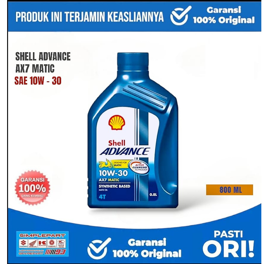 Oli Mesin 100% Original SHELL ADVANCE SCOOTER AX7 MATIC [ 10W-30 ] 4T 0,8L 800ml Mesin Sepeda Motor 