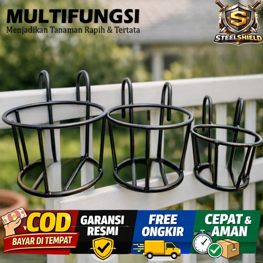 Rak Bunga Balkon Besi – Rak Pot Tanaman Gantung Minimalis untuk Dekorasi Rumah & Taman