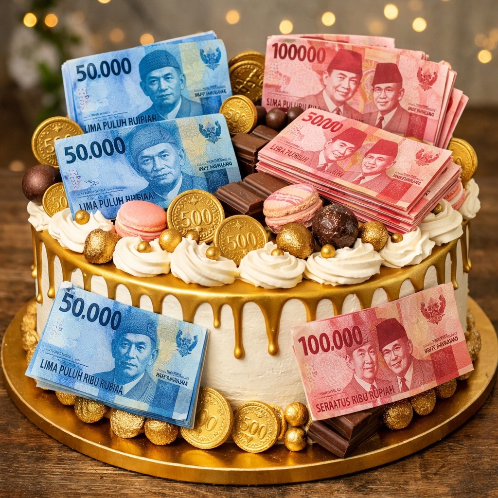 Topper Kue 10 pcs Artificial Uang Kertas Palsu Rupiah Indonesia Rp IDR Hiasan Dekorasi Puding Hamper