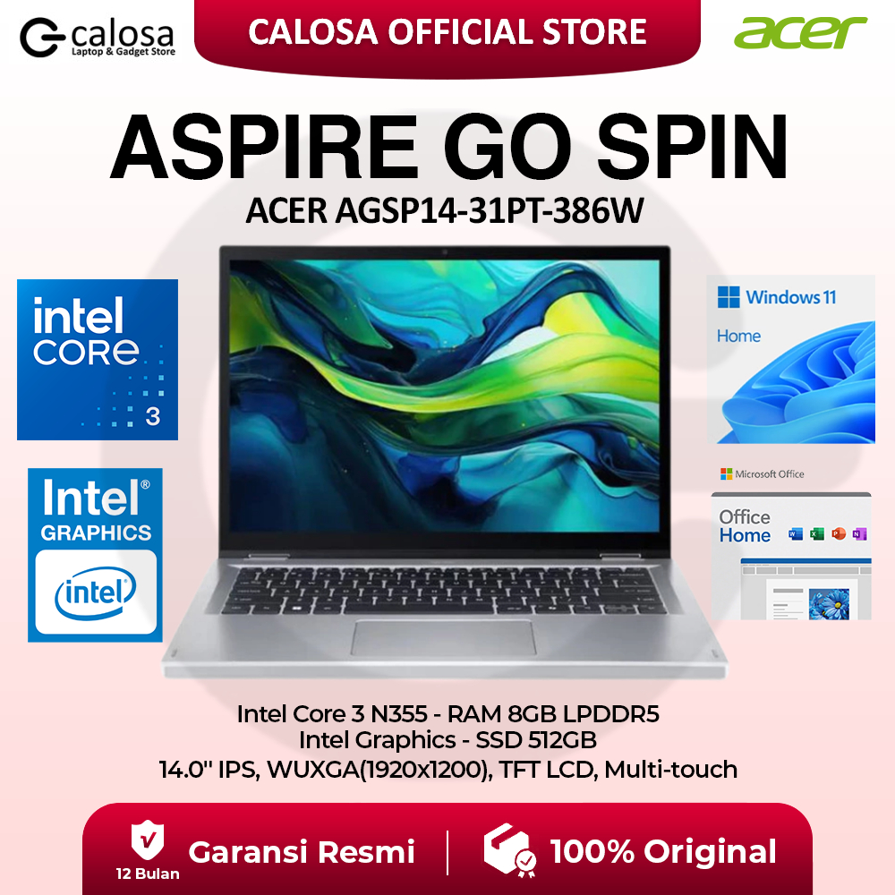 Laptop Acer Go Spin 14 AGSP14-31PT-386W Intel Core 3 N355 RAM 8GB SSD 512GB 14 inch WUXGA Windows 11