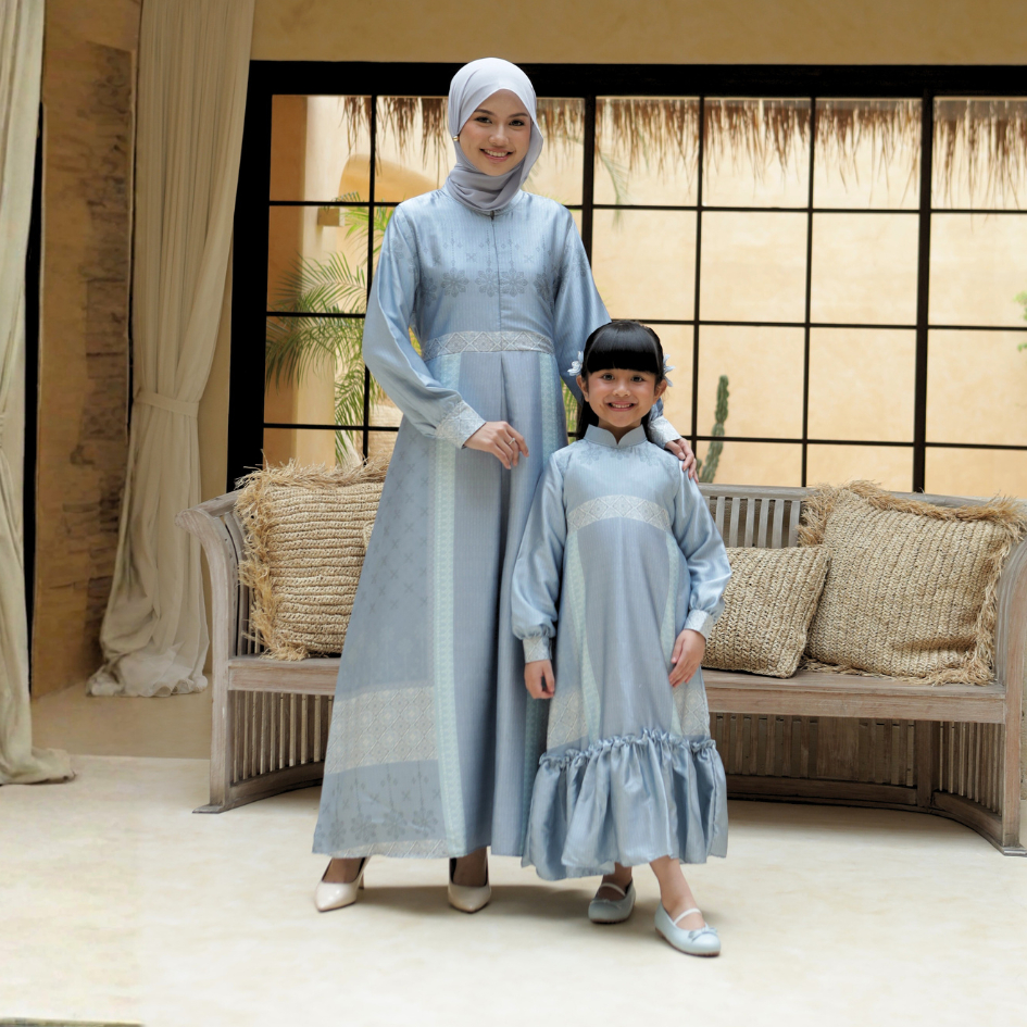 MOONJOY LIORA DRESS - Dress couple ibu dan anak lebaran hari raya dress kondangan biru muda