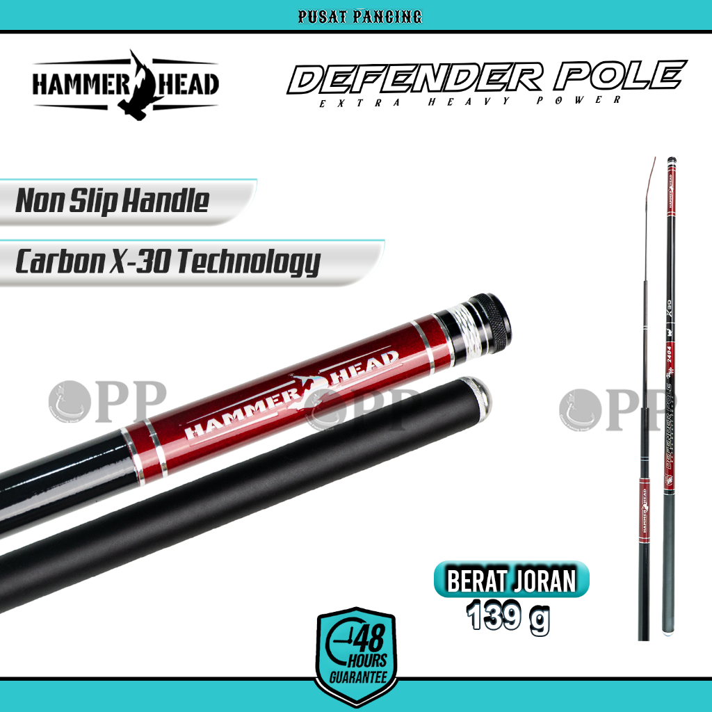 HAMMER HEAD Joran Pancing Tegek DEFENDER POLE 240 - 630CM Carbon X30 Extra Heavy Solid Tip