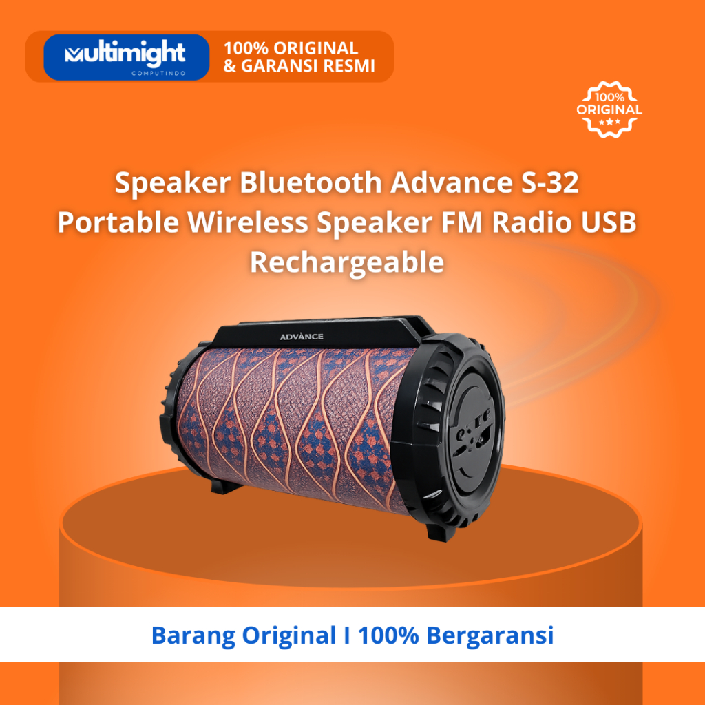Speaker Bluetooth Advance S-32 Portable Wireless Speaker FM Radio USB Rechargeable