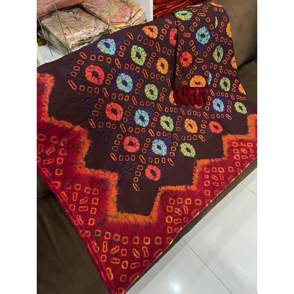 Kamen Endek Jumputan bordir - set selendang besar