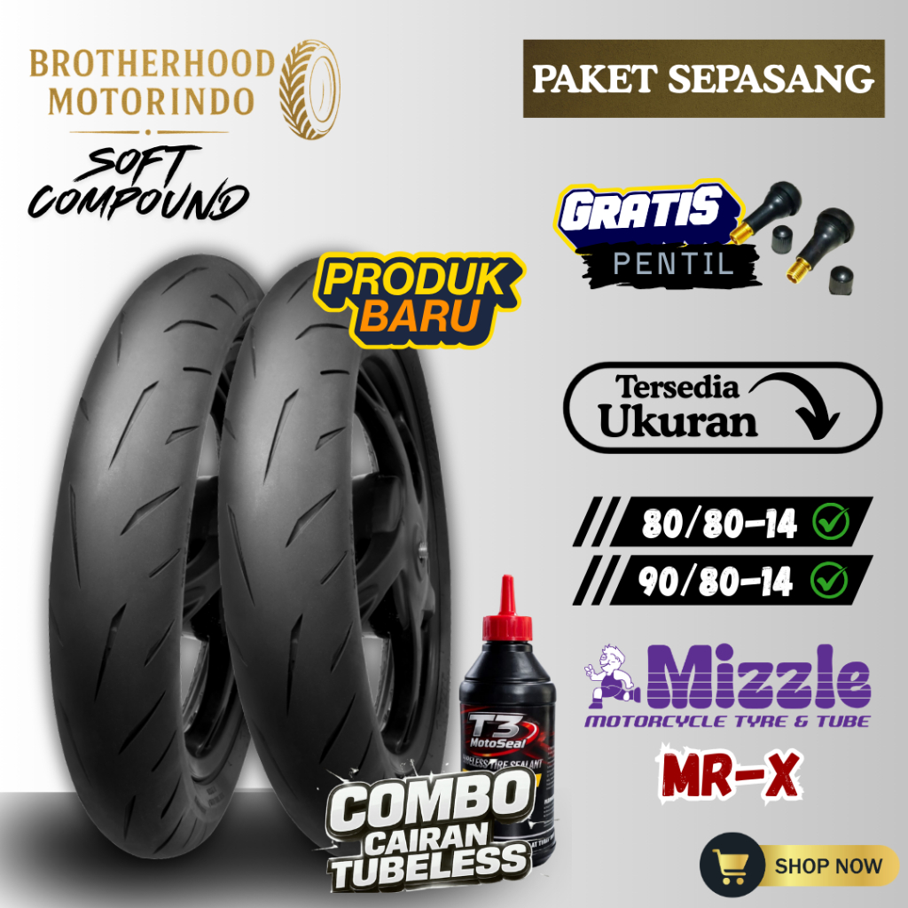 (PAKET SEPASANG) BAN MIZZLE MR X SOFT COMPOUND ( 80/80-14 / 90/80-14 ) SOFT COMPOUND RING 14 / BAN B