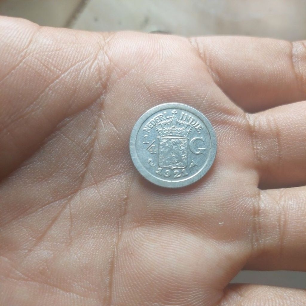 Koin perak belanda 1/4 Gulden tahun 1921 Aunc.