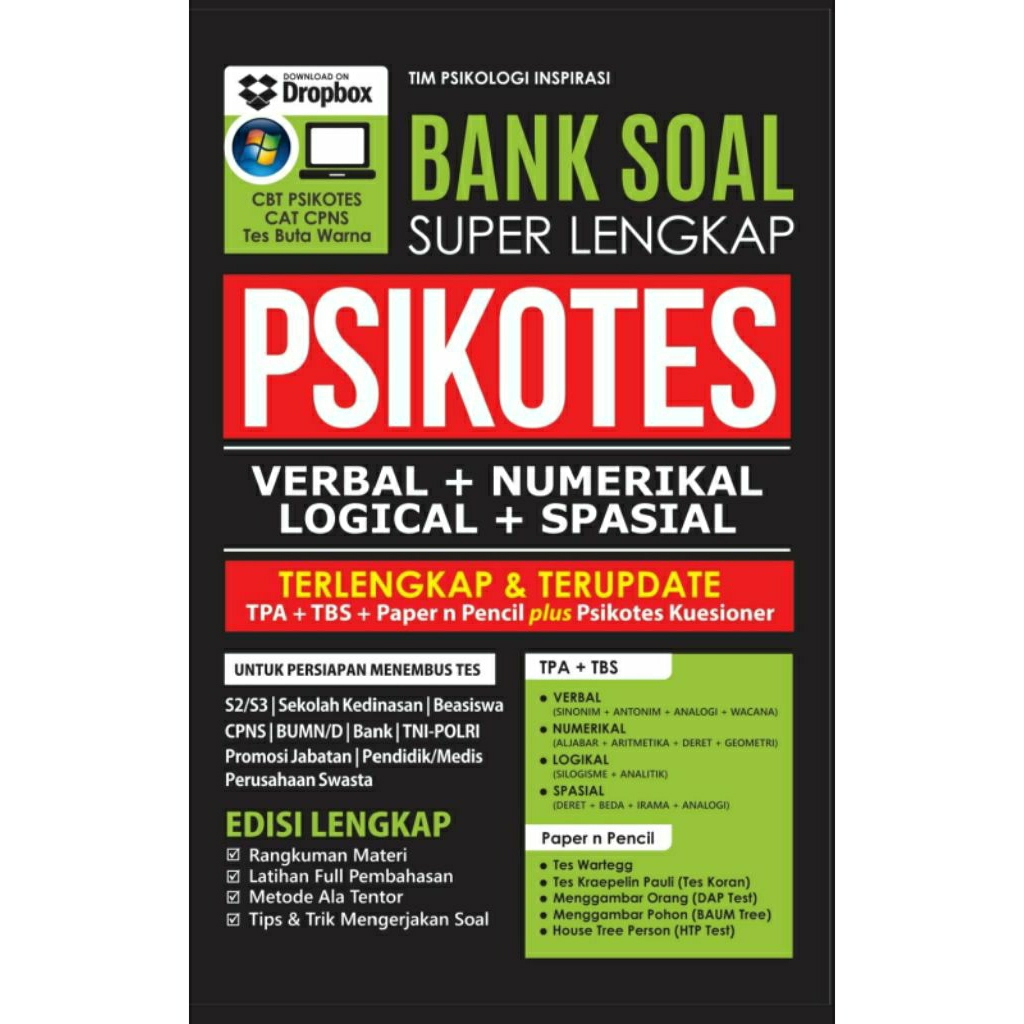 BANK SOAL SUPER LENGKAP PSIKOTES / PERSIAPAN TES ASN CPNS / TNI POLRI / SEKOLAH KEDINASAN / STAN STI