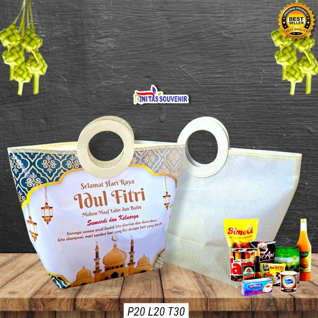 TAS PEGANGAN BULAT IDUL FITRI TAS LEBARAN SEMBAKO CUSTOM DESAIN