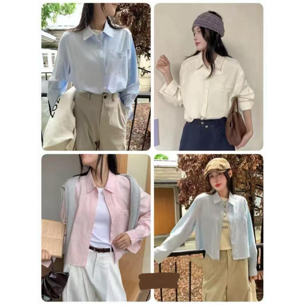 KEMEJA/ OUTER WANITA CROP POLOS BAHAN KATUN IMPORT
