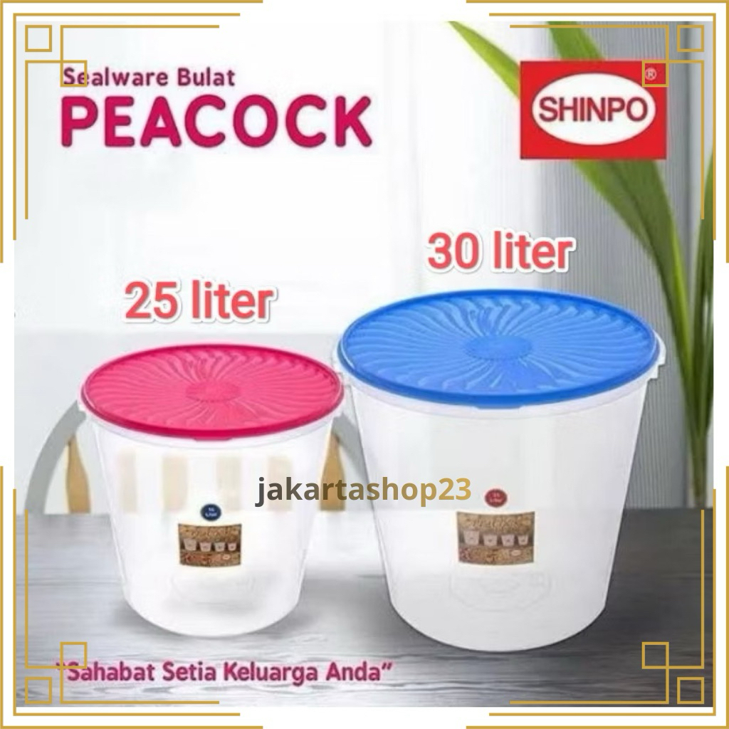 Shinpo 625 - 630 Sealware Toples Kerupuk / Tempat Krupuk Peacock 25 Ltr - 30 liter Plastik Kedap Uda