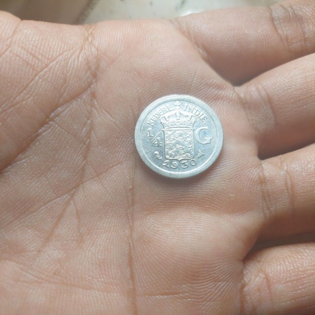 Koin perak 1/4 Gulden tahun 1930 aunc