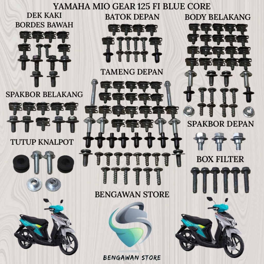 Baut Full Set Cover Bodi Body Yamaha Mio Gear 125 FI Blue Core