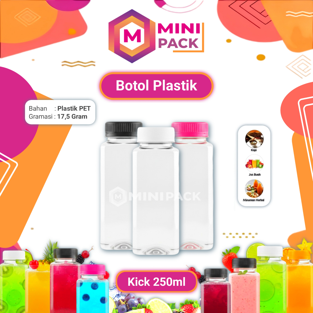 Botol Kick 250 ml Plastik Transparan +Tutup Kik Kikc Kic Puding Sirup 250ml 200ml 200 ml Panjang Kot