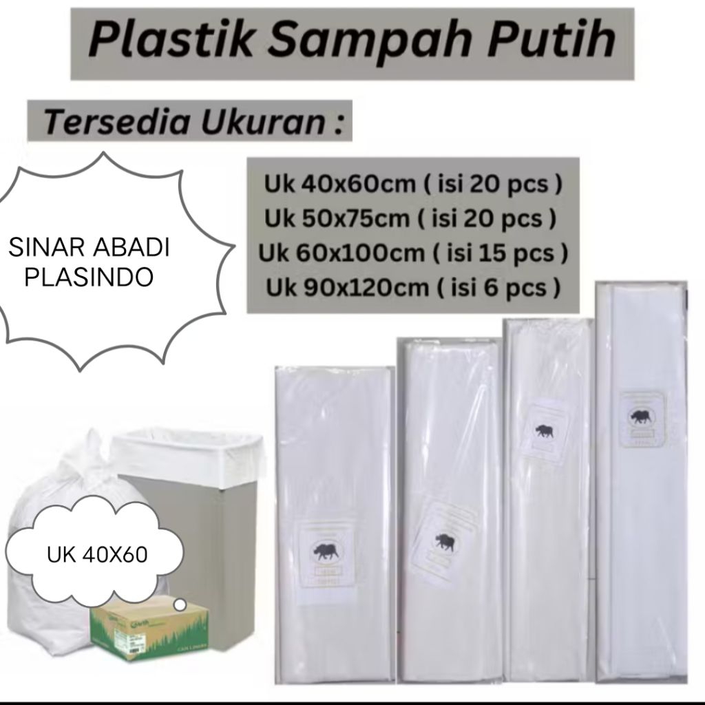 Plastik Sampah Putih susu Uk 40X60, Kantong Plastik Sampah, Plastik Medis