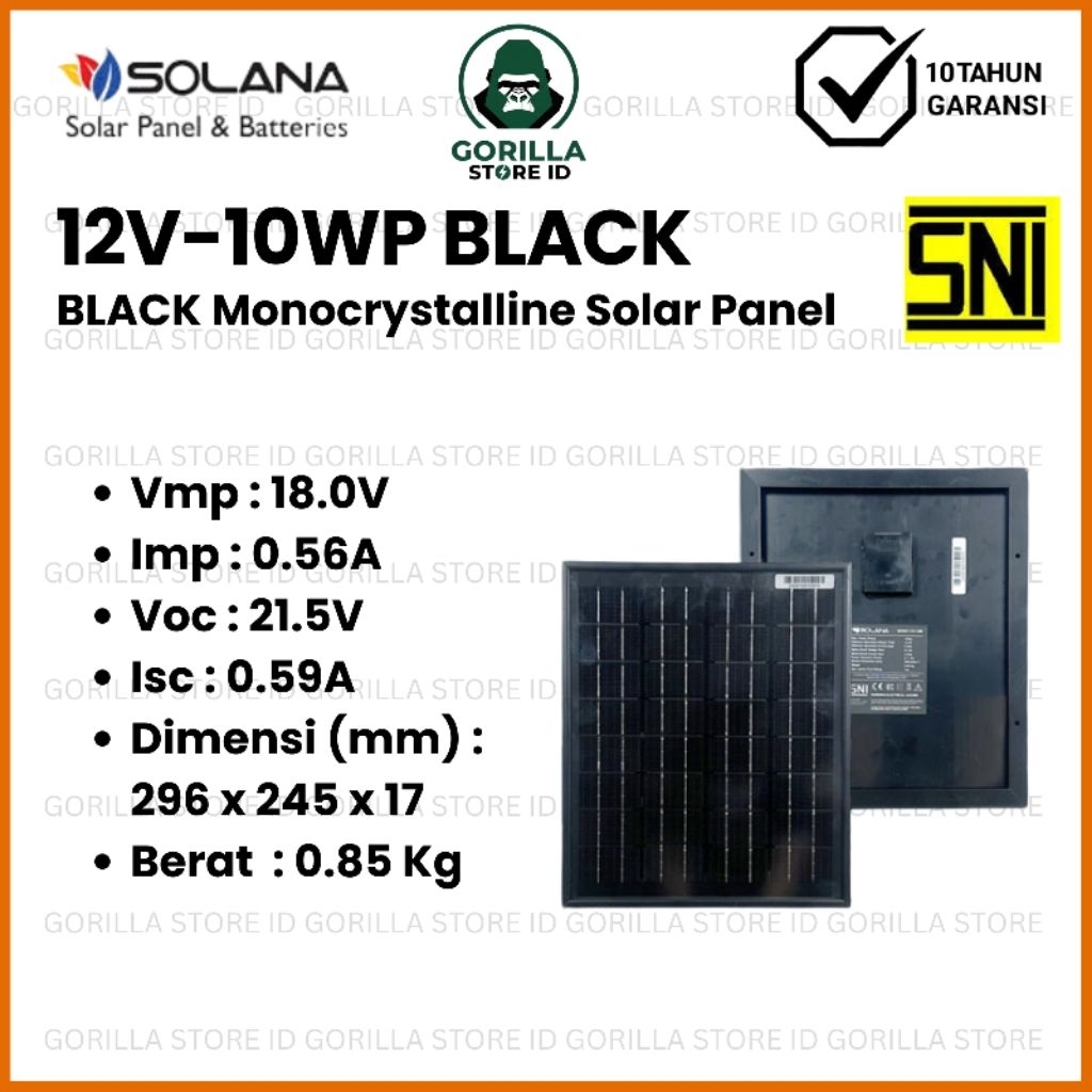 SOLAR PANEL 12V 10WP SOLANA SOLAR CELL MONOCRYSTALLINE BLACK