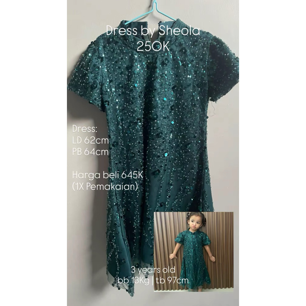 PRELOVED DRESS EMERALD GREEN ANAK PEREMPUAN 3Th (Custom by Me)