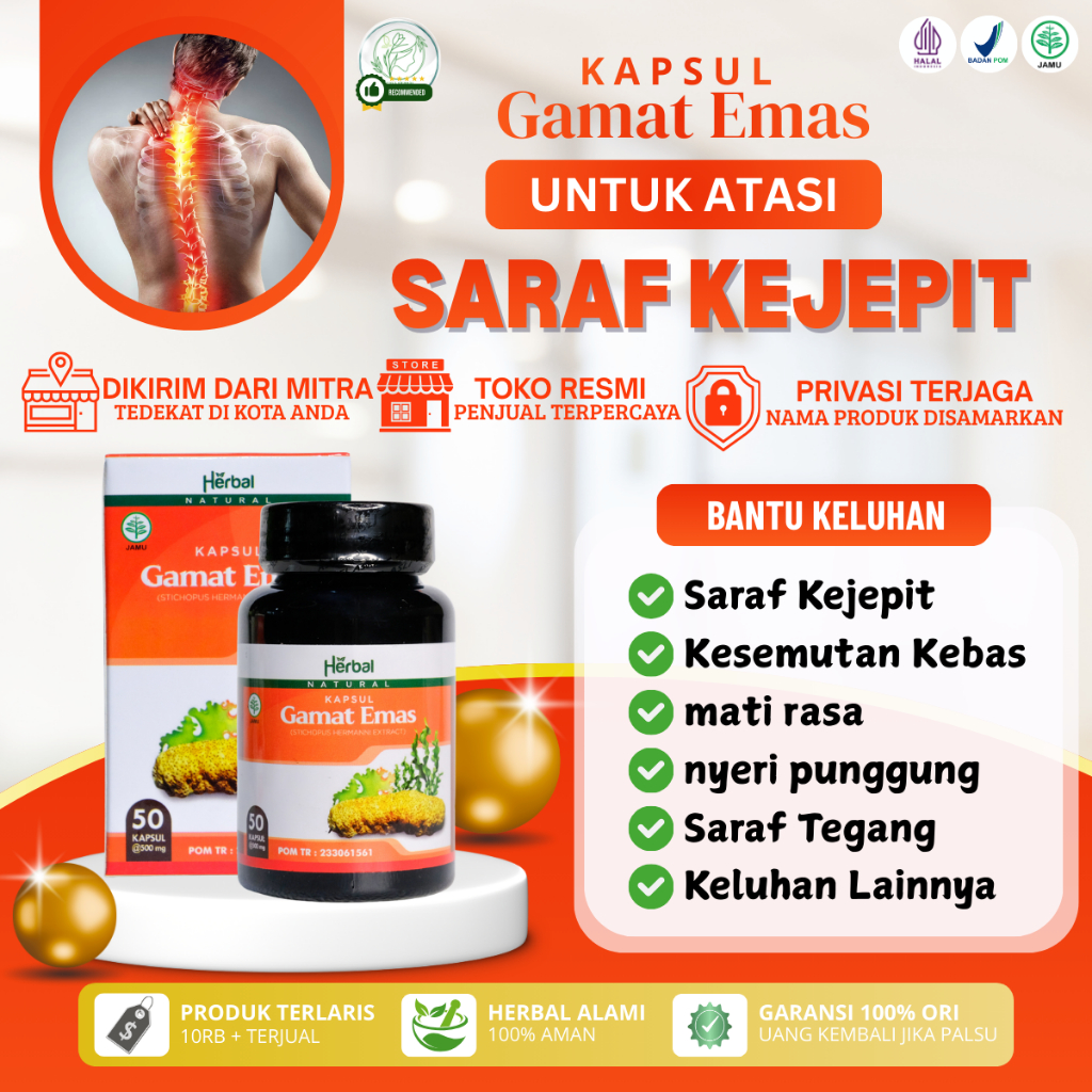 Kapsul Gamat Emas - Untuk Saraf Kejepit Nyeri Punggung Sakit Pinggang Kebas Kesemutan Saraf Tegang S