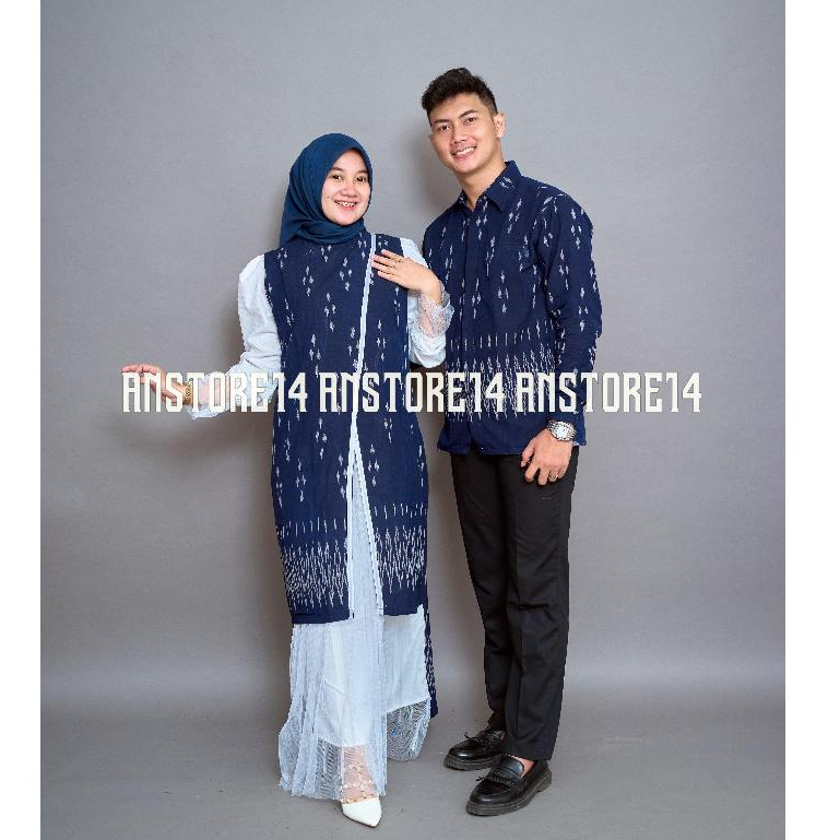 ANSTORE14 - BAJU TENUN COUPLE AMANDA NAVY - GAMIS TENUN BAJU ATASAN WANITA DRESS KONDANGAN PREWEDDIN