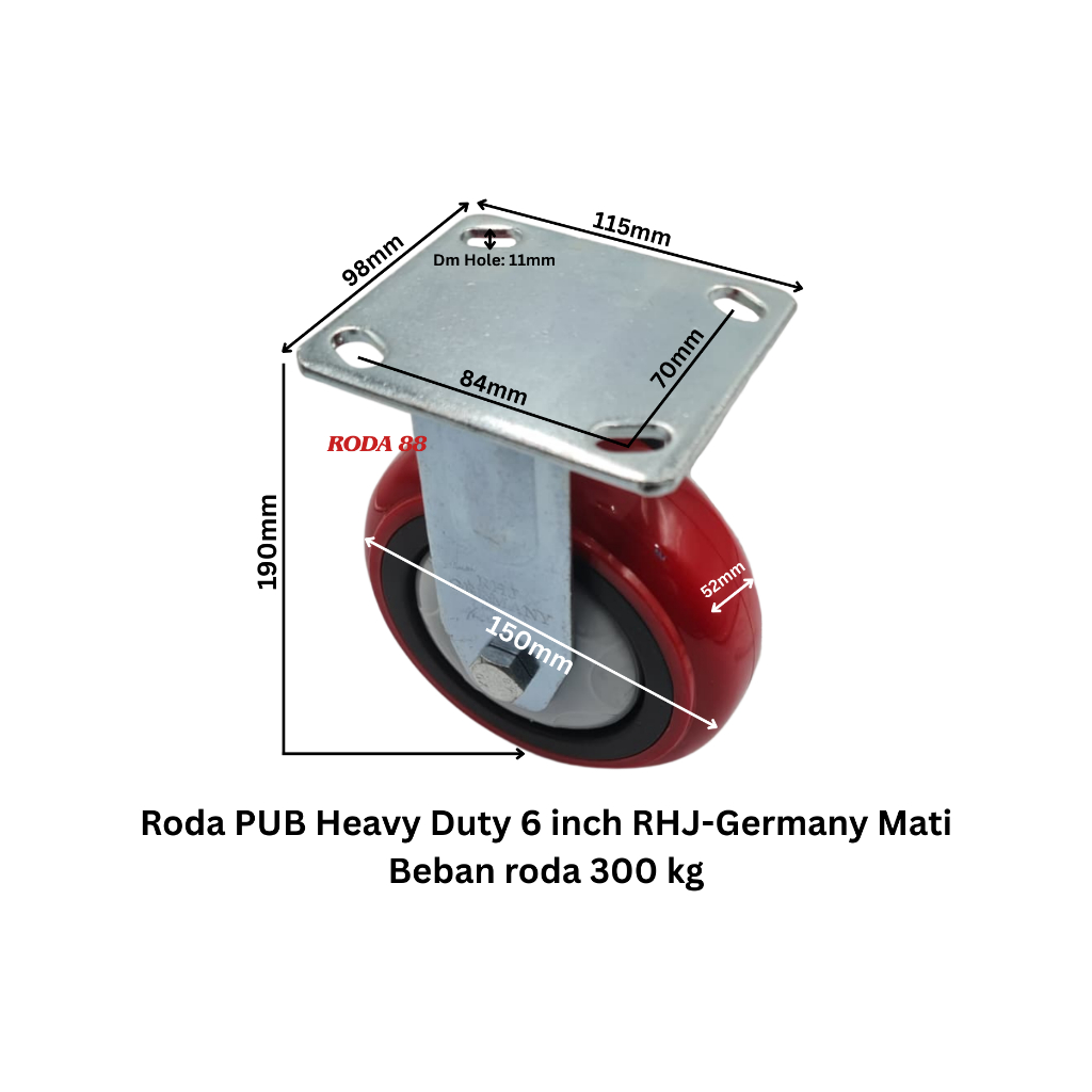 Roda 6 inch PUB RHJ-TW Germany Heavy Duty Mati, Beban Roda 300kg