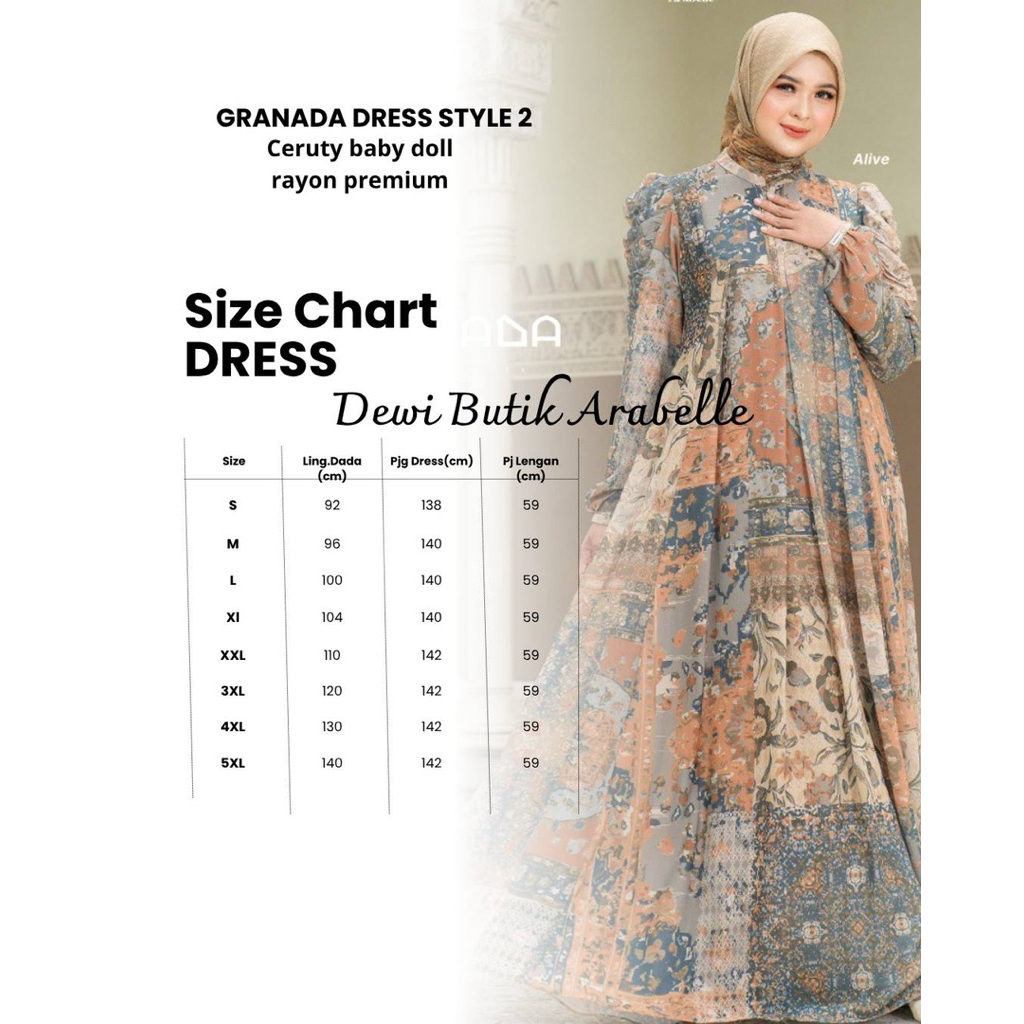 ARABELLE SCARF SERIES GRANADA STYLE 3 dan 2 DRESS PERFECT SILKY PREMIUM DRESS PESTA DRESS LEBARAN TE