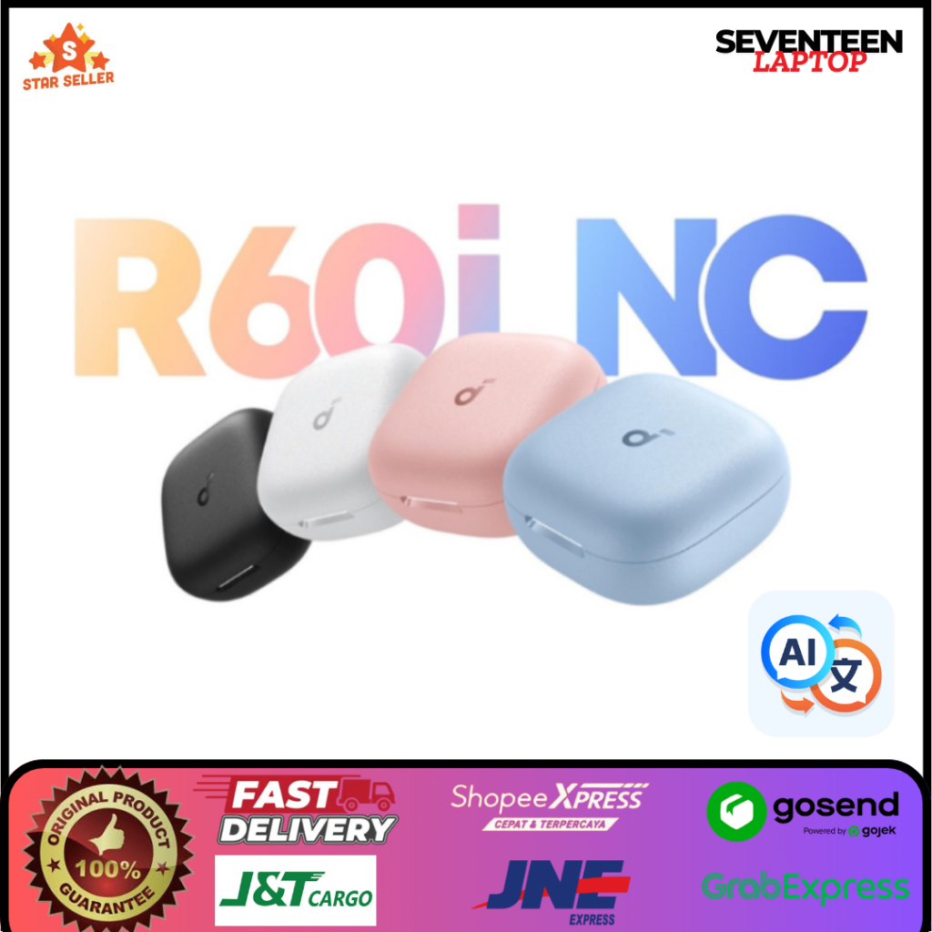 Earphone Bluetooth TWS Anker Soundcore R60i NC Ai Penerjemah 100+ Bahasa Garansi Resmi