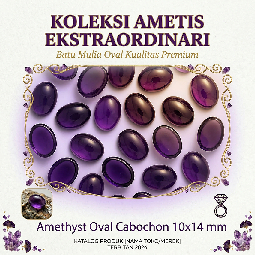Batu Amethyst (Kecubung) Ungu Tua – Oval Cabochon (10x14 mm)