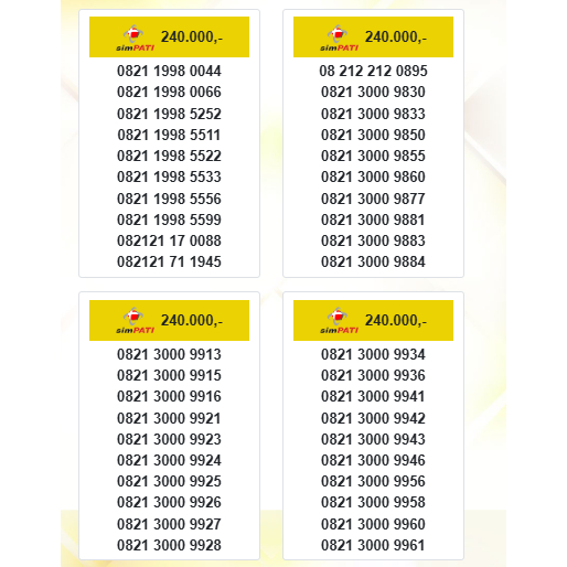 Nomor cantik simpati seri tahun 1998 triple 3000 rapi lengkap terbaik bsmw326