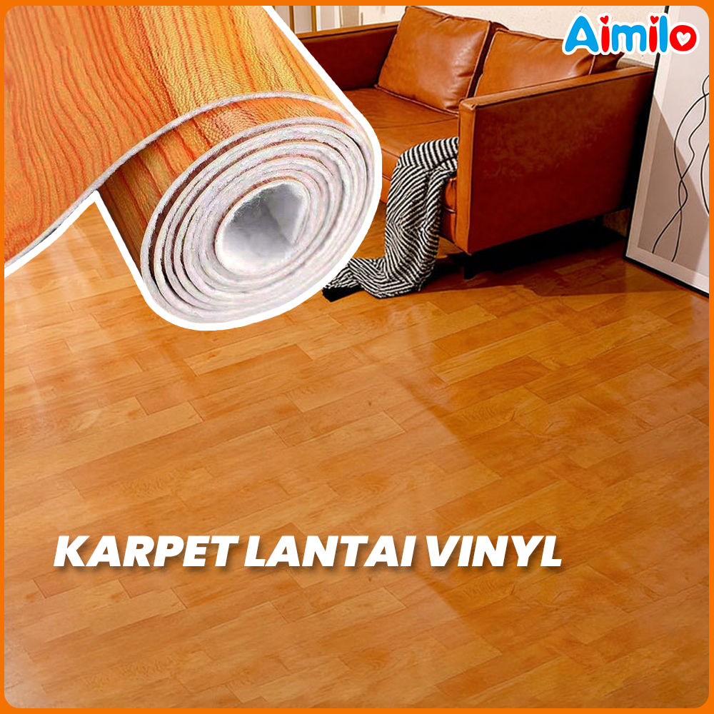Aimilo - Karpet Lantai Vinyl Roll Tebal Aesthetic Per 50CM Lebar 2 Meter Motif Kayu Anti Air Lembab