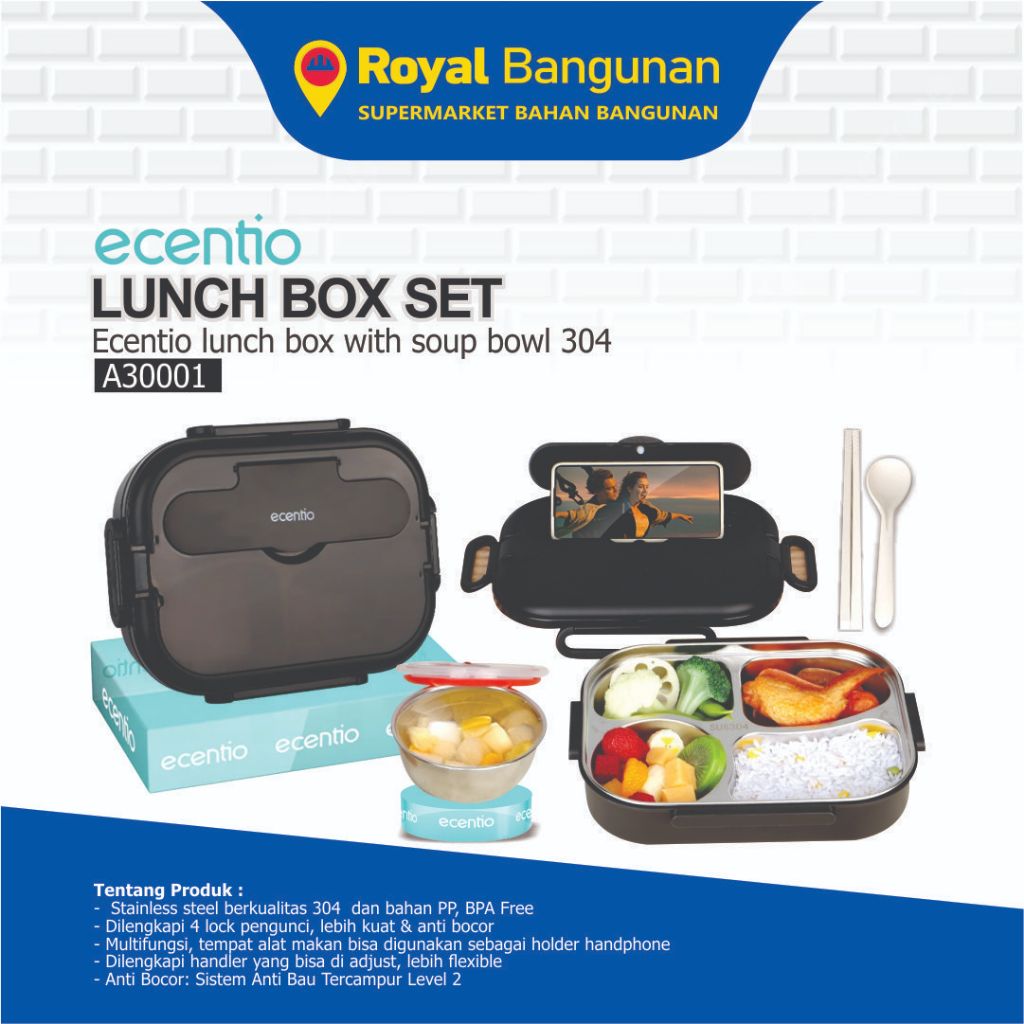 Ecentio lunch Set box with soup bowl 304 I Ecentio lunch box stainless /Kotak Makan 4 Sekat Tahan Pa