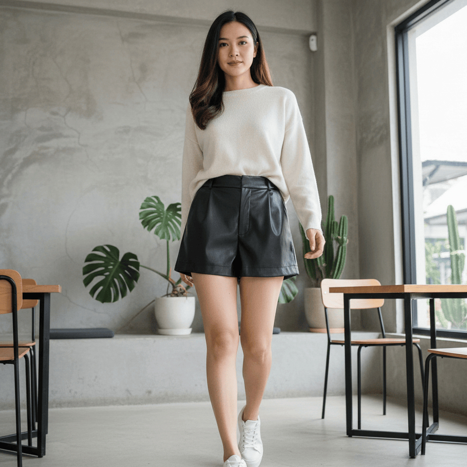 Korean Celana Pendak Kulit Short Hot Pants Leather
