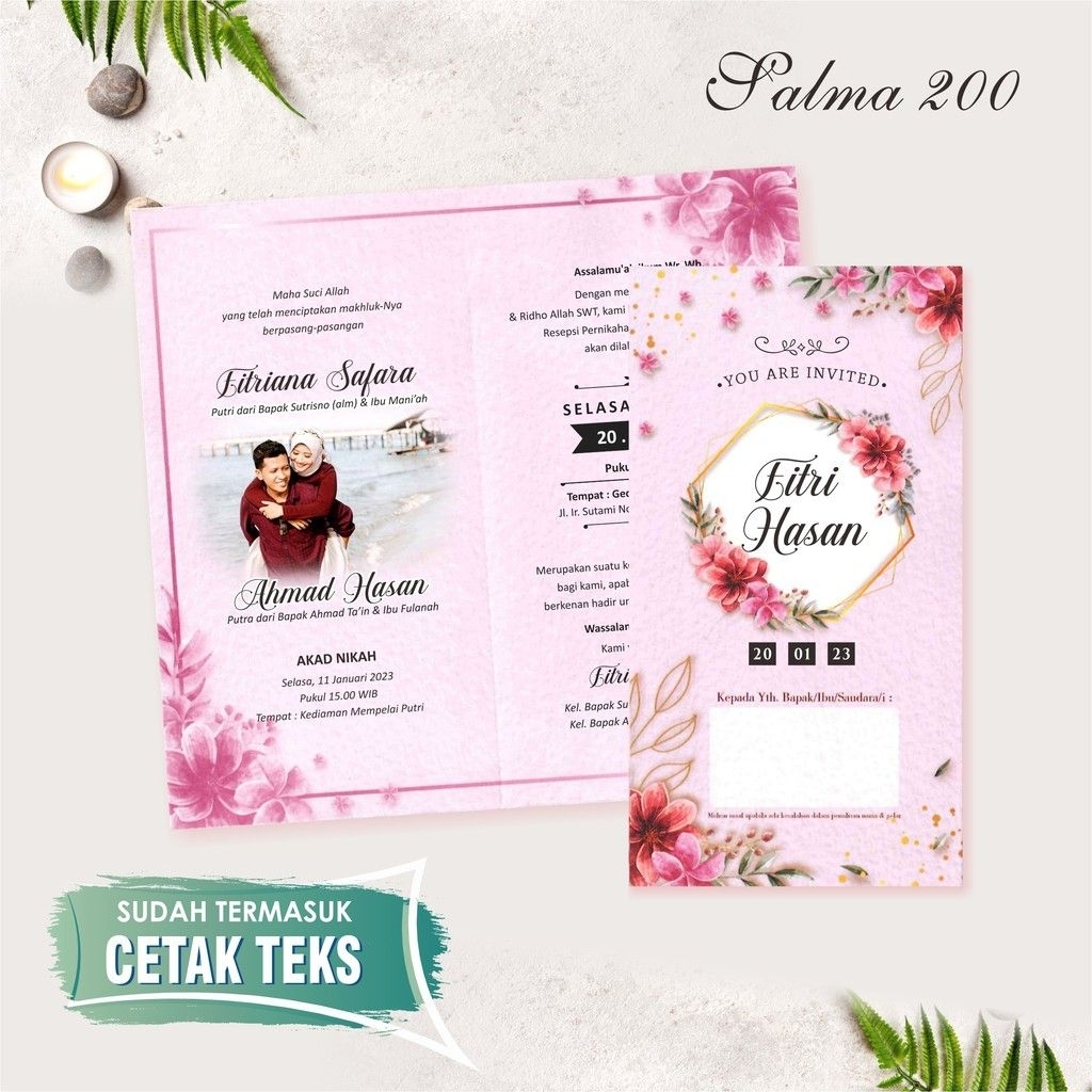 CETAK UNDANGAN TEMA PINK SOFT MINIMALIS | Salma 200 | PADANG INVITATION