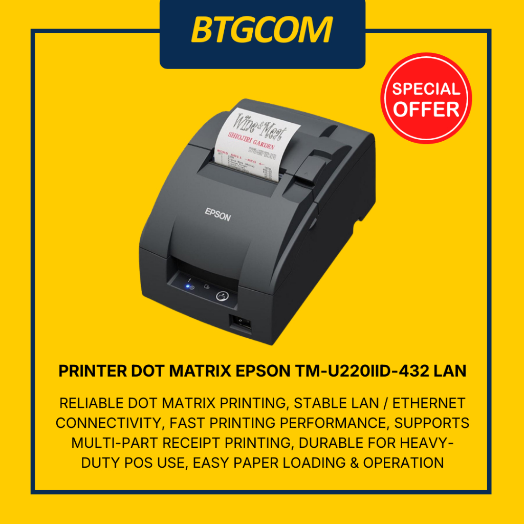 PRINTER KASIR DOT MATRIX EPSON TMU 220 TM-U220IID-432 LAN RECEIPT PRINTER