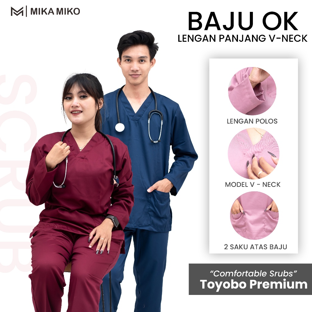 MIKAMIKO - Baju OK DOKTER [GRATIS BORDIR NAMA] Lengan Panjang SCRUB PERAWAT STENEN BIDAN MEDIS NAKES