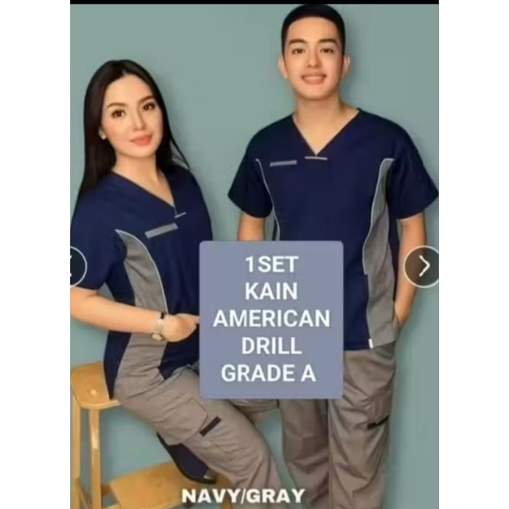 Baju Oka kombinasi Navy Abu / setelan celana cargo