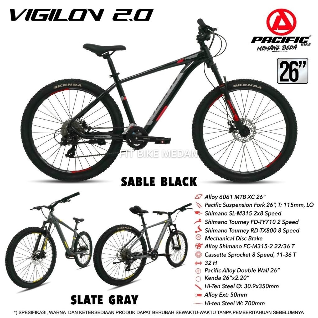 SEPEDA GUNUNG MTB PACIFIC 26 INCI VIGILON 2.0 FRAME ALLOY 16 SPEED