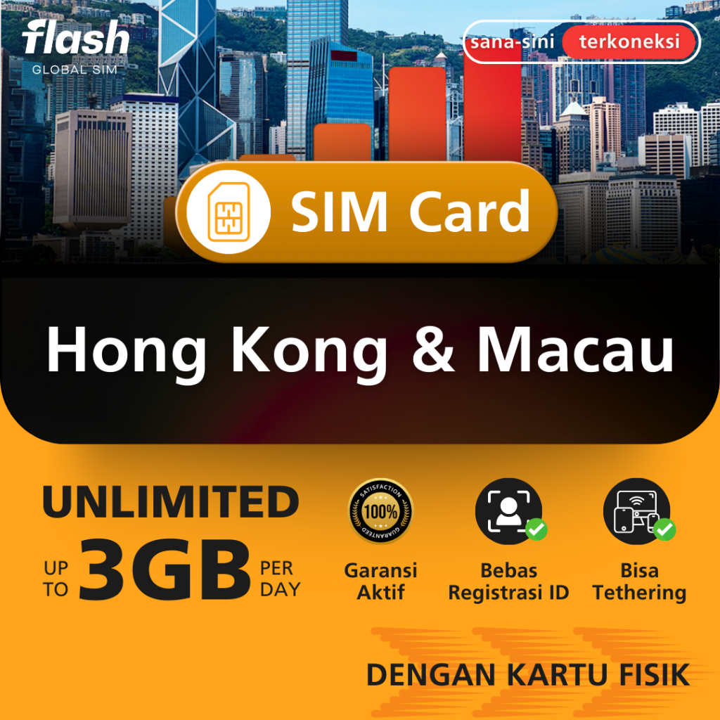 Flash SIM Card Hong Kong & Macau Unlimited Data | Jaringan 5G Internet Hongkong, Macao | 15 Hari | H