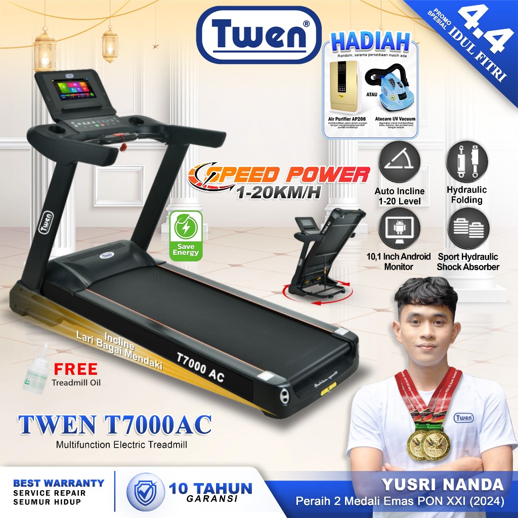 TWEN T7000AC Treadmill Listrik Treadmill Portable Treadmill Multifungsi Treadmil Lipat Alat Olahraga