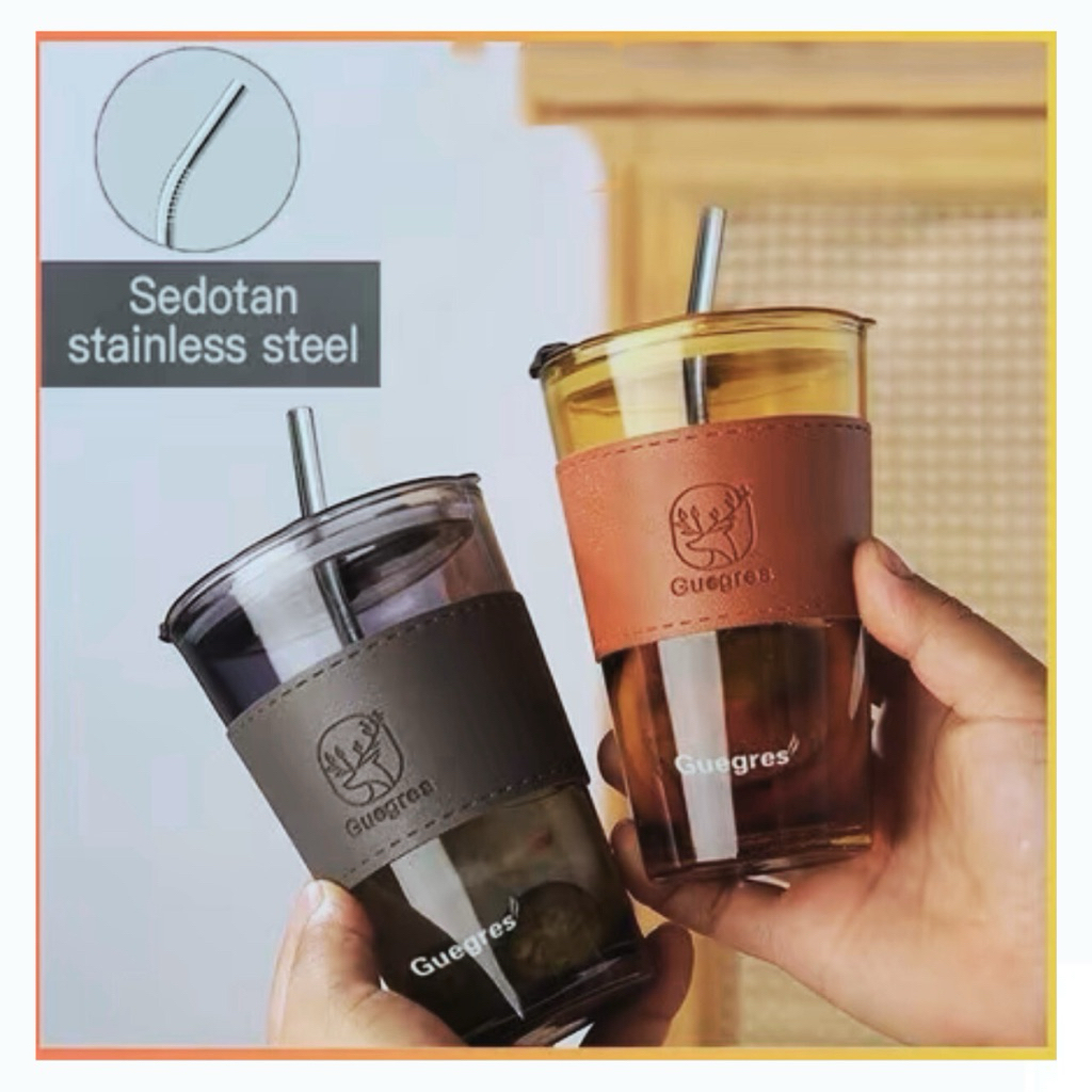 GELAS KACA TUMBLR POLOS PANJANG TAHAN PANAS - MODEL COKLAT, DESAIN ELEGAN, KAPASITAS BESAR
