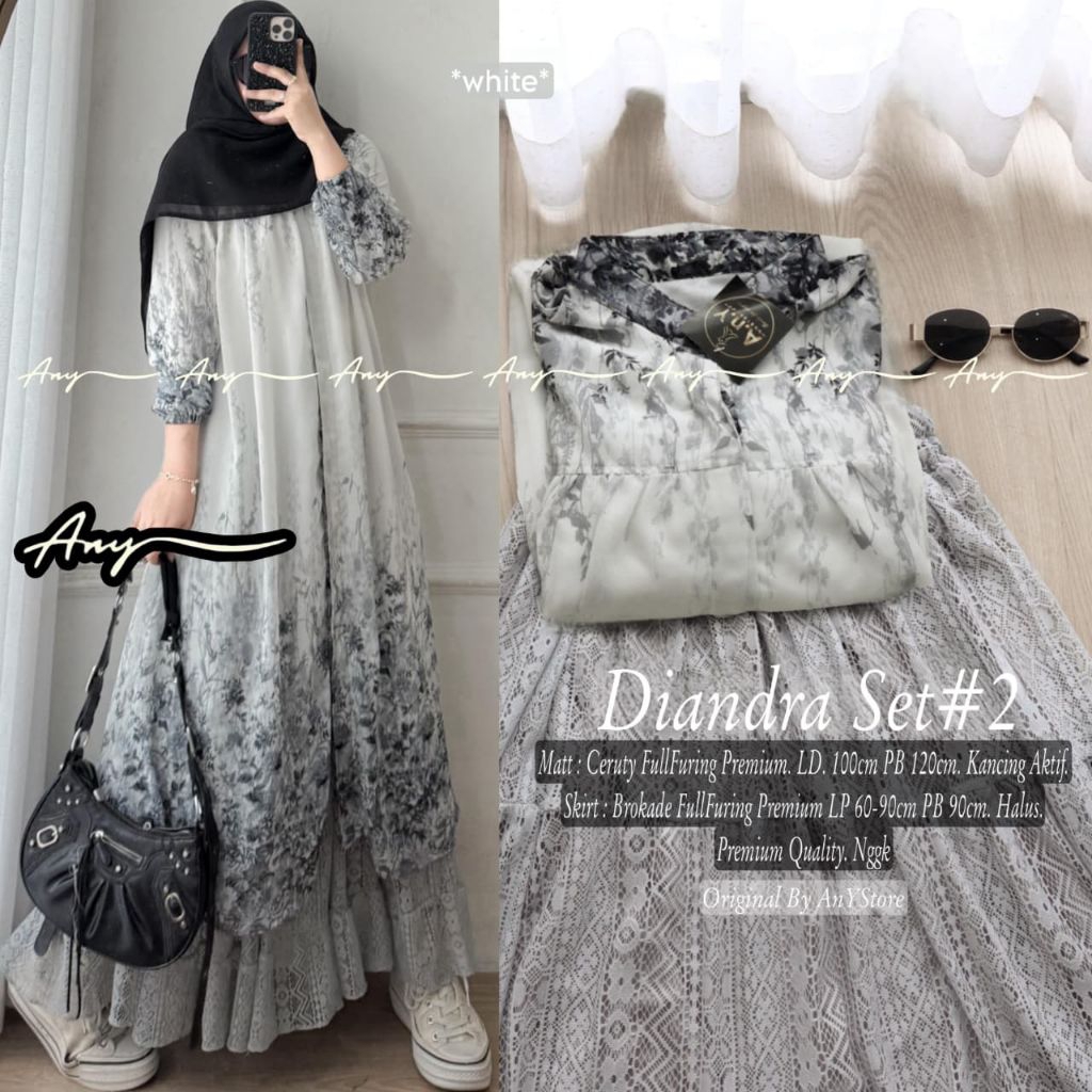 DIANDRA#2 SETELAN ROK WANITA BAHAN CERUTY & BRUKAT FULL FURING