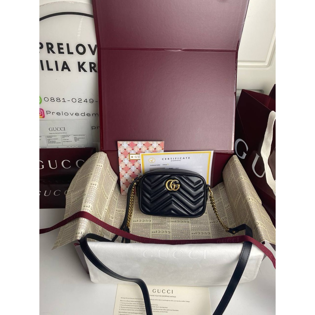 preloved 2023 GG Marmont mini camera bag black ghw Authentic