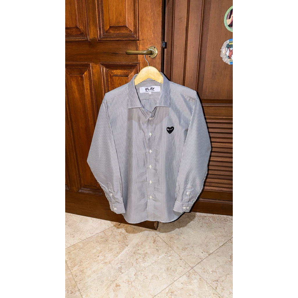 Kemeja Play CDG Stripe Black Salur Garis Hitam Putih size L