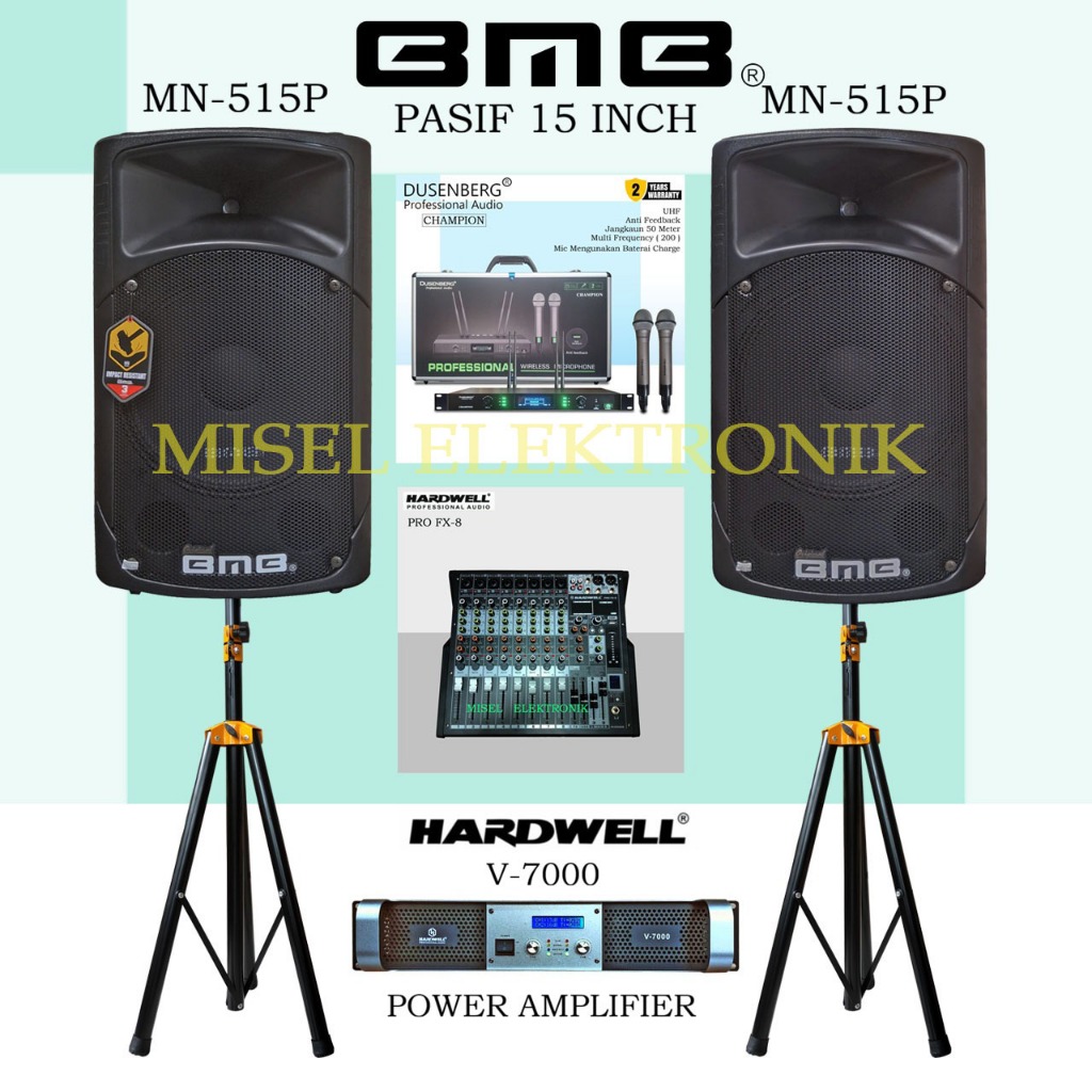 Paket Sound System Speaker Pasif 15 Inch BMB MN-515P Power Mixer V-7000