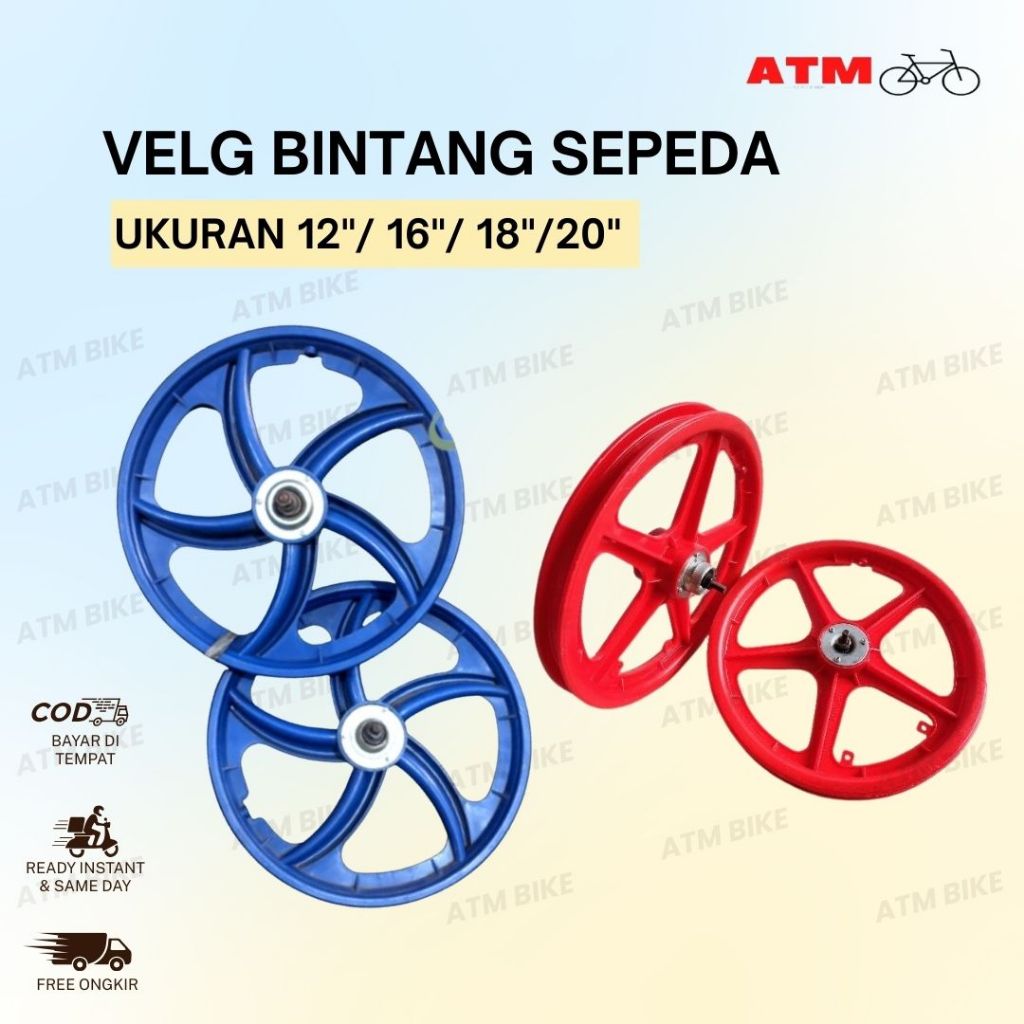 Velg Racing Bintang Sepeda ukuran 12 16 18 20 inch Set Depan Belakang / Velg Bintang Velg Kipas 12" 